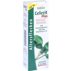 Weiße Packung einer Creme gegen Altersflecken mit Sonnenschutz.