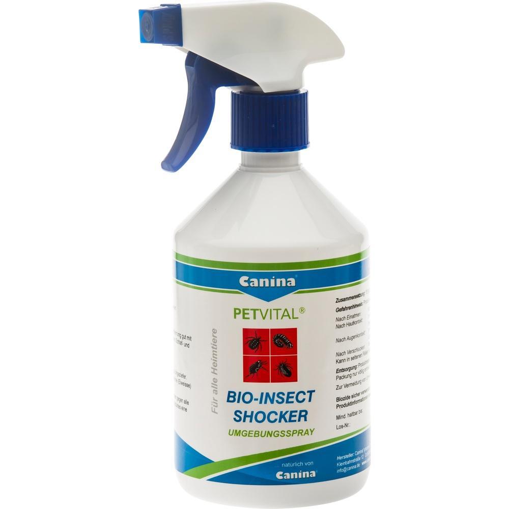 Flasche mit Insektenspray für Haustiere, genannt "Bio-Insect Shocker".