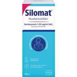 Eine Packung Silomat Hustenstiller für trockenen Husten bei Kindern ab 2 Jahren und Erwachsenen.